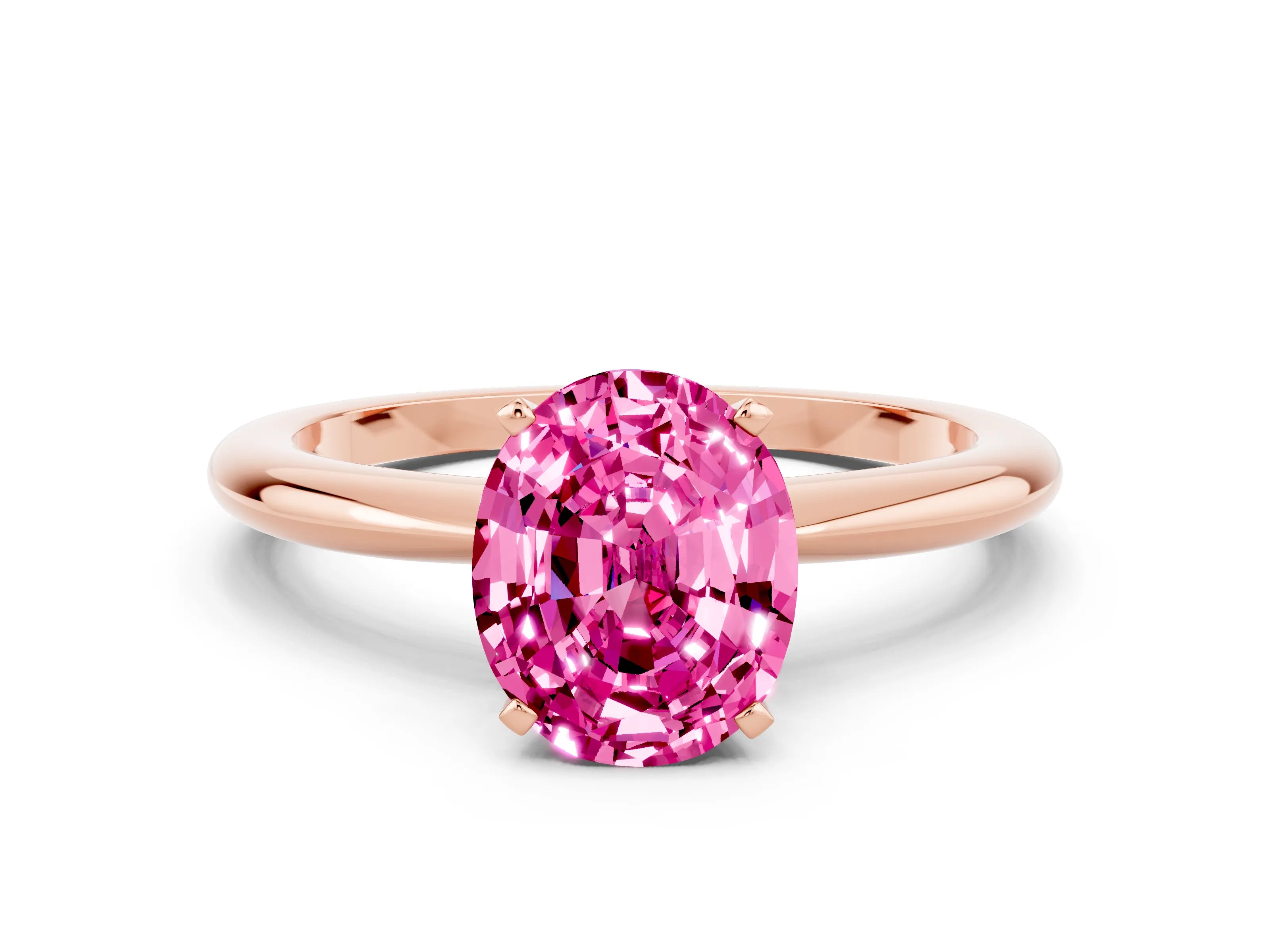 Rose gold Oval Cut Pink Sapphire Solitaire Ring with Six-Prong Setting and Classic Band