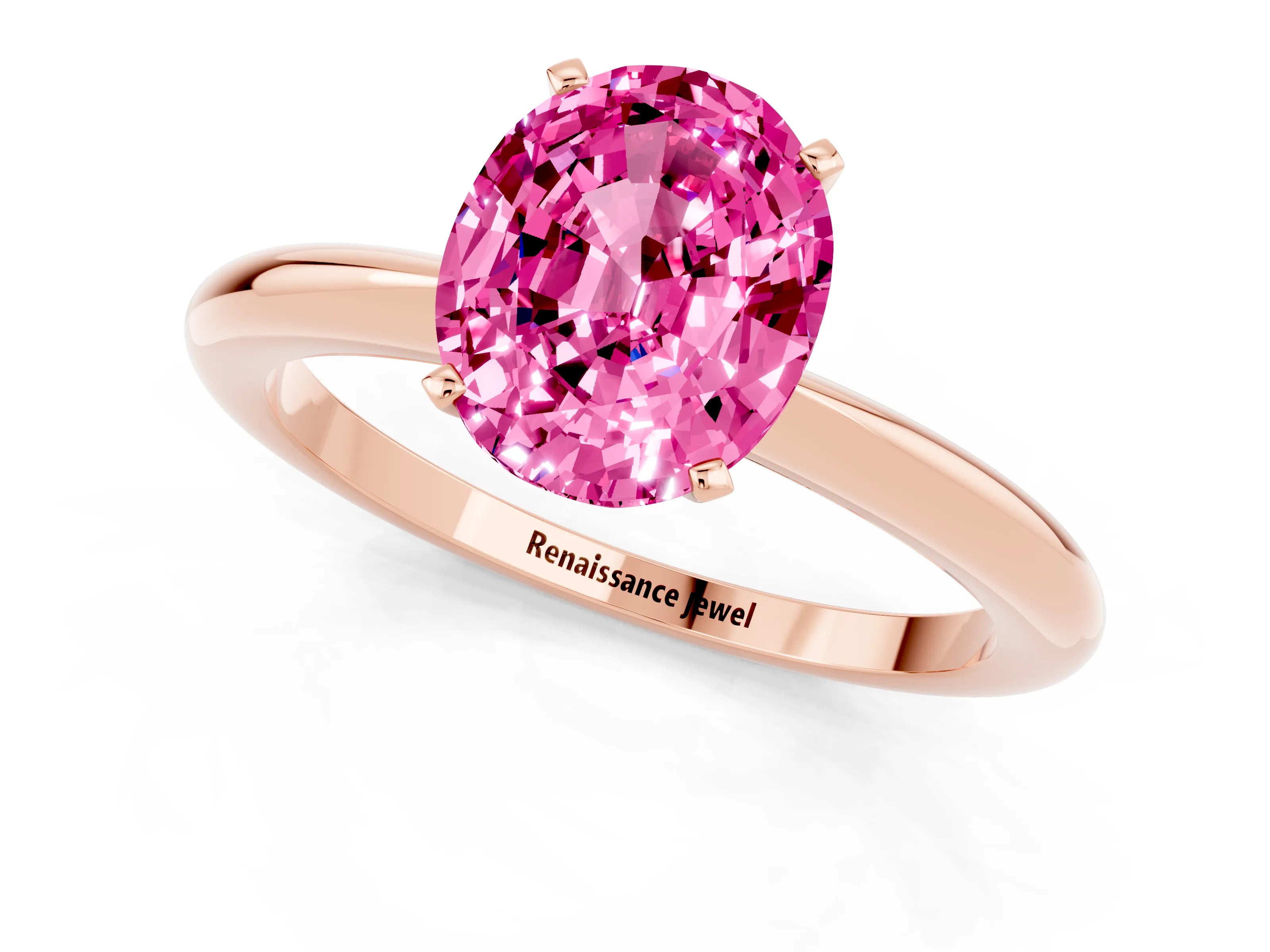 Rose gold Oval Cut Pink Sapphire Solitaire Ring with Six-Prong Setting and Classic Band_1