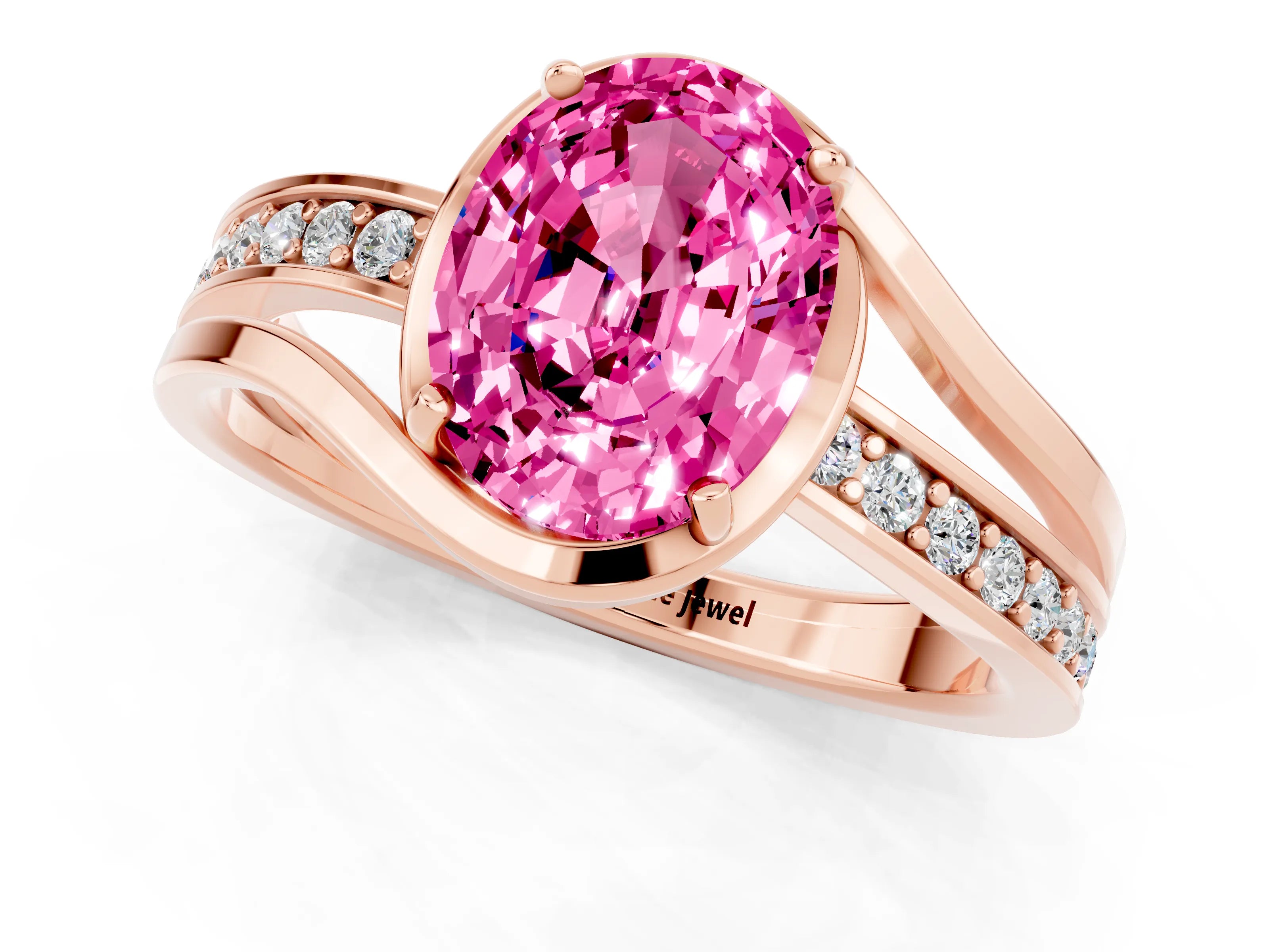 Rose gold Oval Cut Pink Sapphire Solitaire Ring with Split Shank and Prong Setting_1