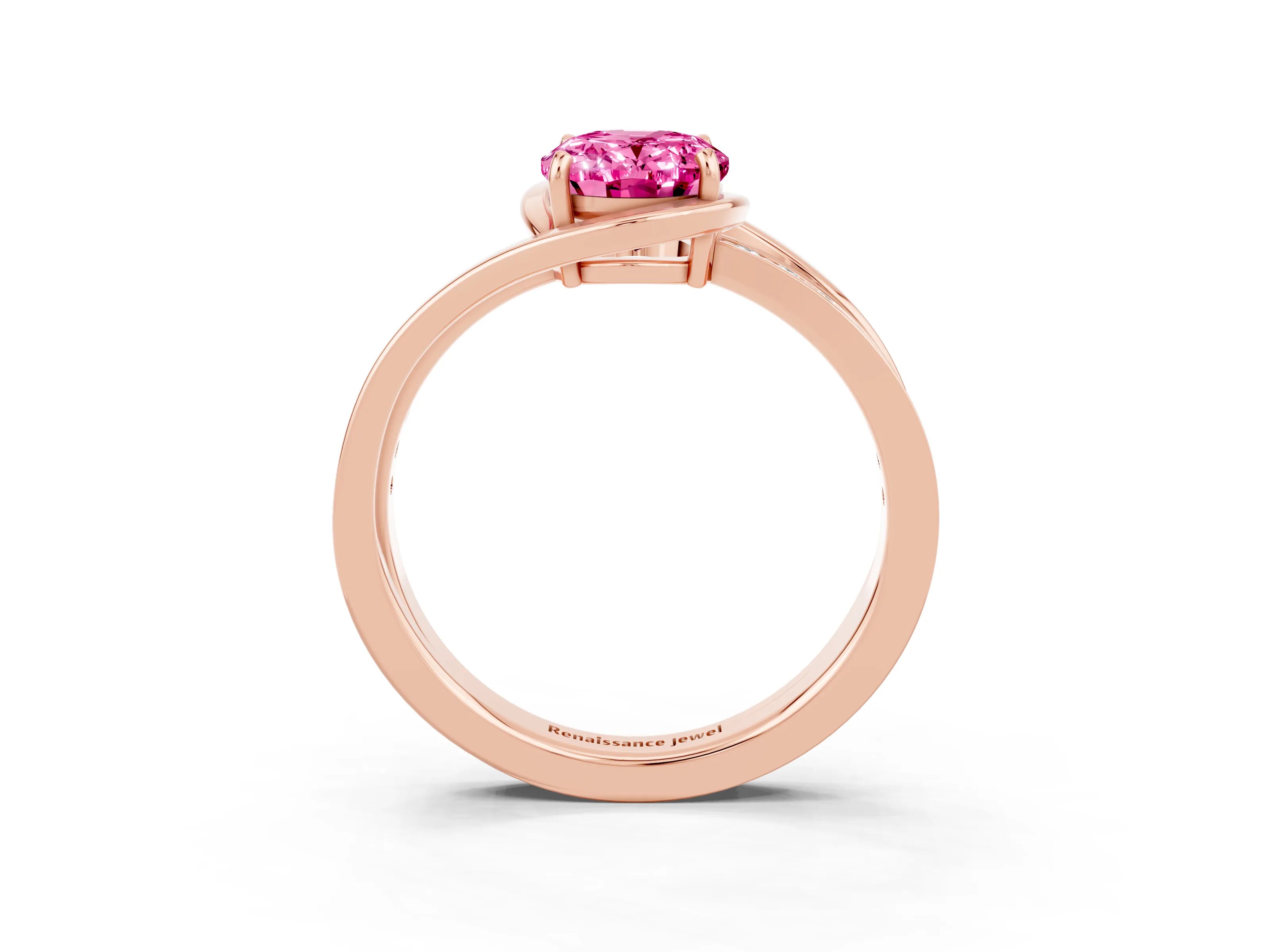 Rose gold Oval Cut Pink Sapphire Solitaire Ring with Split Shank and Prong Setting_3