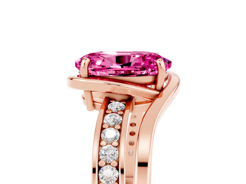 Rose gold Oval Cut Pink Sapphire Solitaire Ring with Split Shank and Prong Setting_5