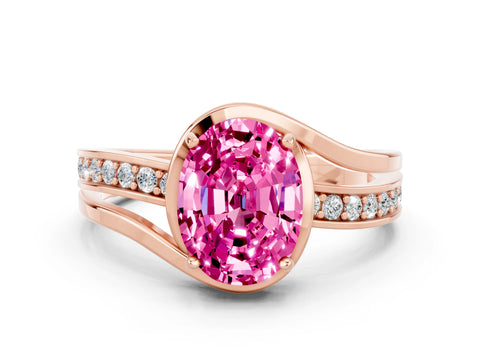 Rose gold Oval Cut Pink Sapphire Solitaire Ring with Split Shank and Prong Setting