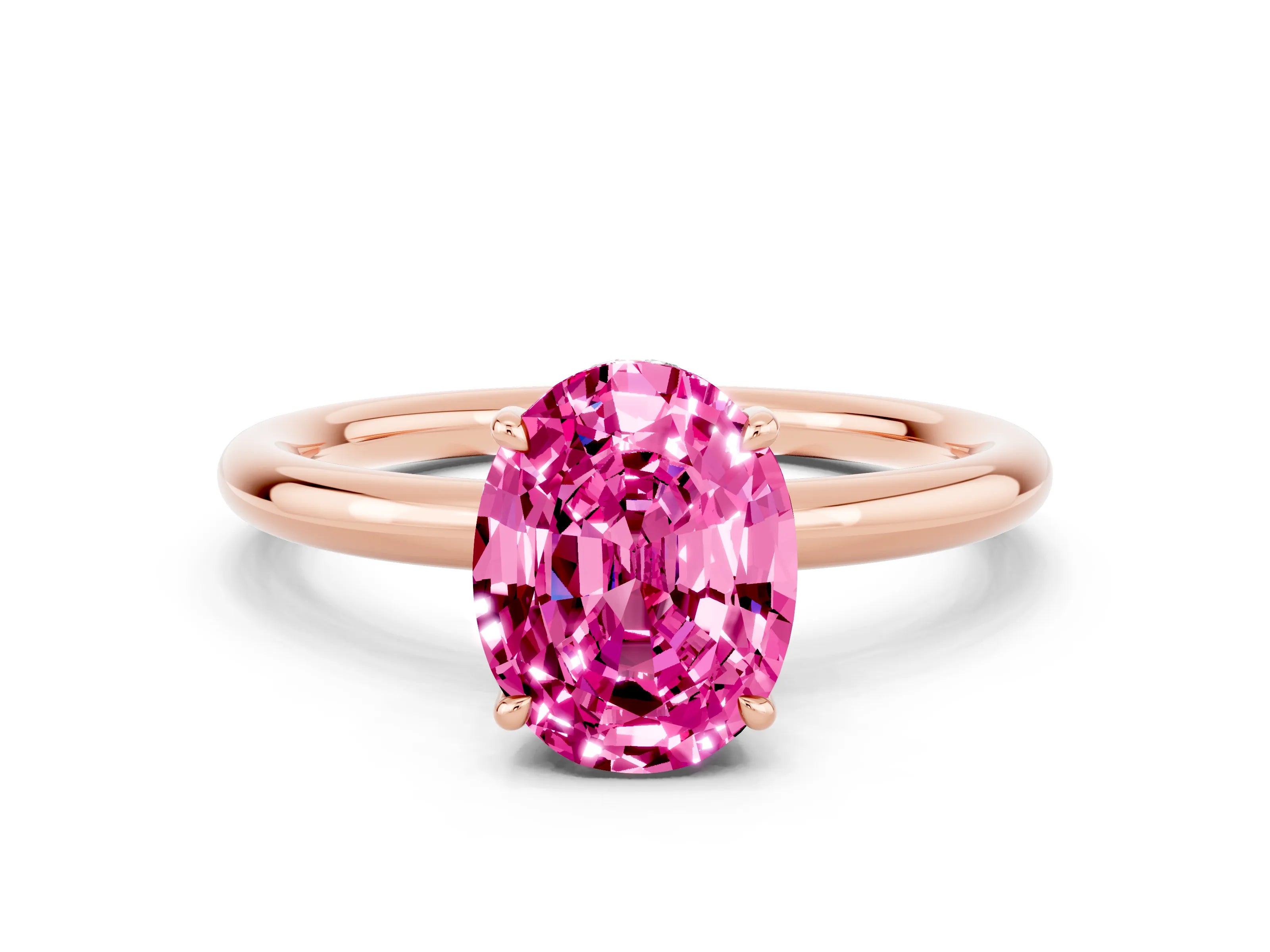 Rose gold Oval Cut Pink Sapphire Solitaire Ring with Thin Band and Four-Prong Setting_36
