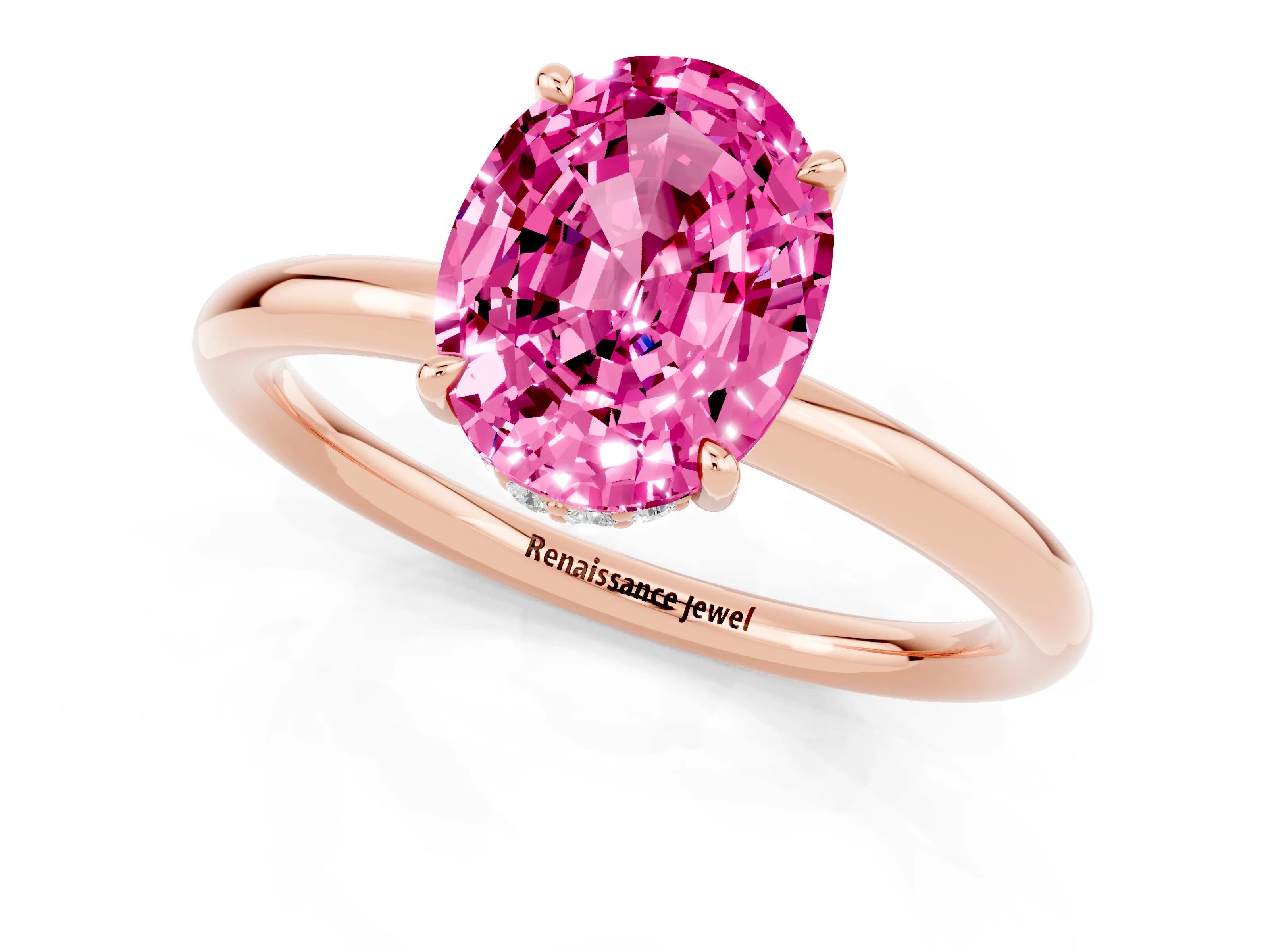 Rose gold Oval Cut Pink Sapphire Solitaire Ring with Thin Band and Four-Prong Setting_37