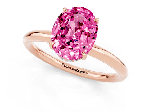 Rose gold Oval Cut Pink Sapphire Solitaire Ring with Thin Band and Four-Prong Setting_37