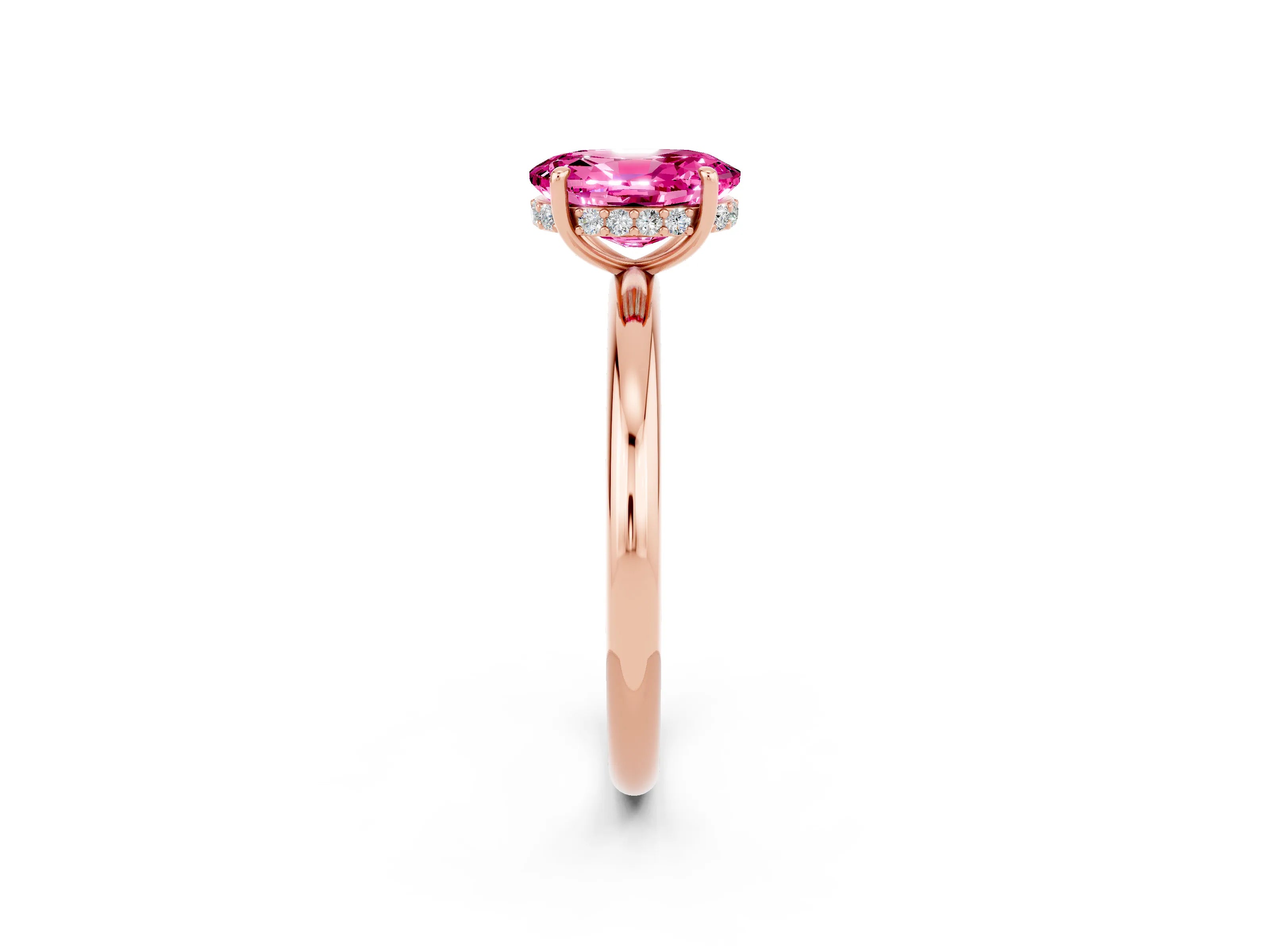 Rose gold Oval Cut Pink Sapphire Solitaire Ring with Thin Band and Four-Prong Setting_38
