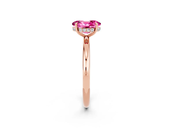 Rose gold Oval Cut Pink Sapphire Solitaire Ring with Thin Band and Four-Prong Setting