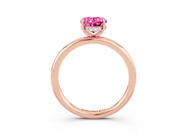 Rose gold Oval Cut Pink Sapphire Solitaire Ring with Thin Band and Four-Prong Setting