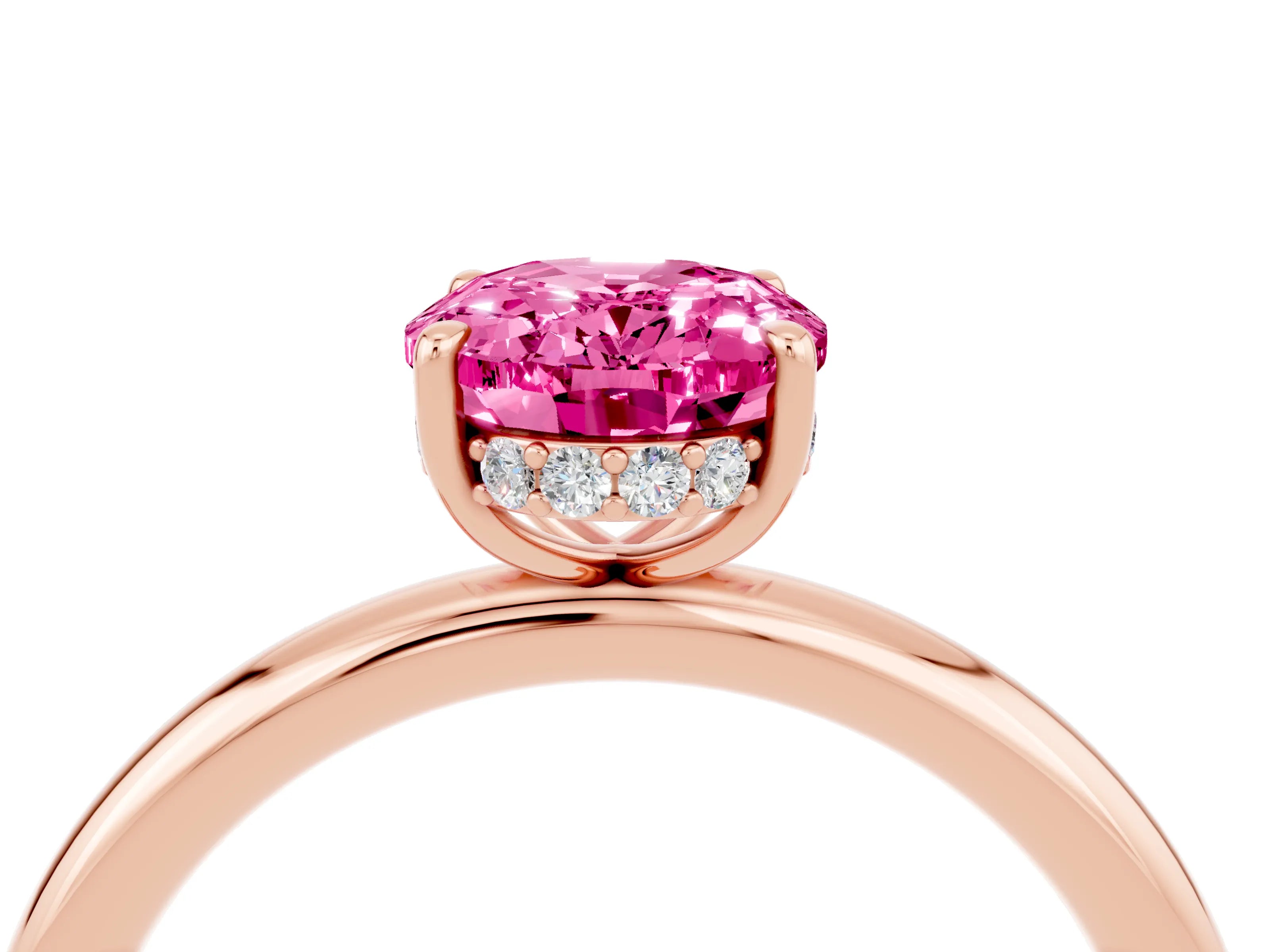 Rose gold Oval Cut Pink Sapphire Solitaire Ring with Thin Band and Four-Prong Setting_40