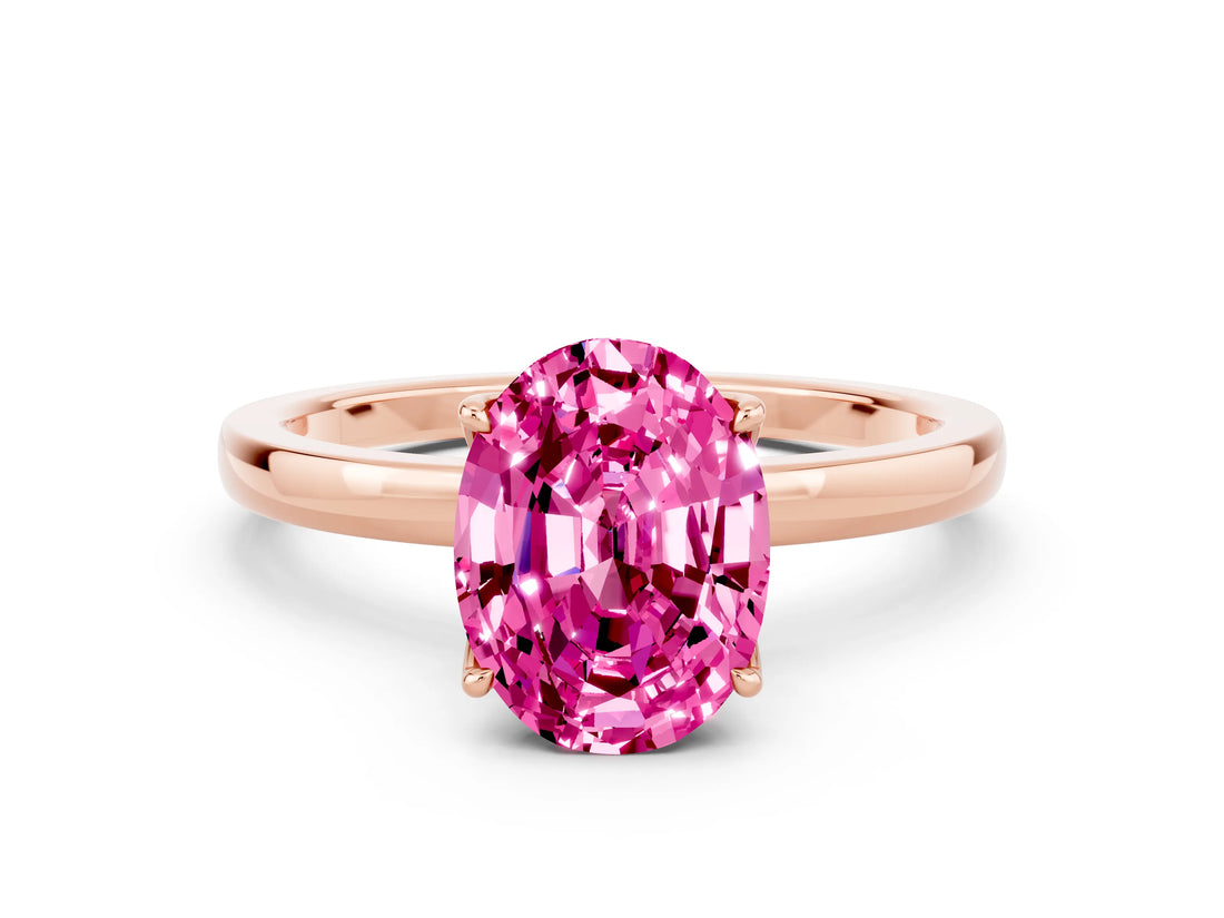 Rose gold Oval Cut Pink Sapphire Solitaire Ring with Thin Band and Prong Setting_12