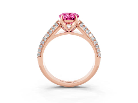 Rose gold Oval Cut Pink Sapphire Solitaire Ring with Three-Row Pavé Band and Four-Prong Setting_15