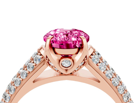 Rose gold Oval Cut Pink Sapphire Solitaire Ring with Three-Row Pavé Band and Four-Prong Setting_16