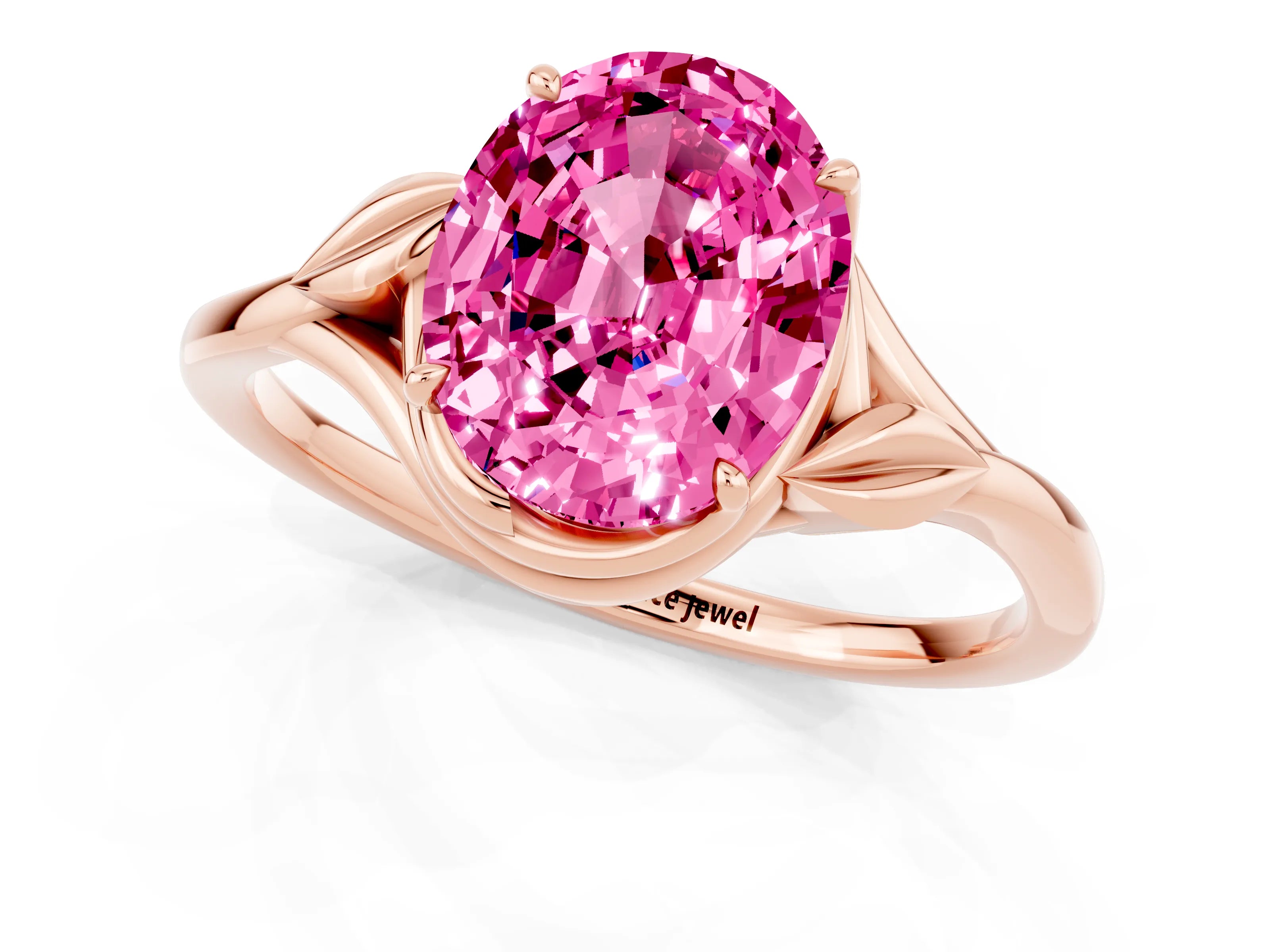 Rose gold Oval Cut Pink Sapphire Solitaire Ring with Twist Band and Four-Prong Setting_37