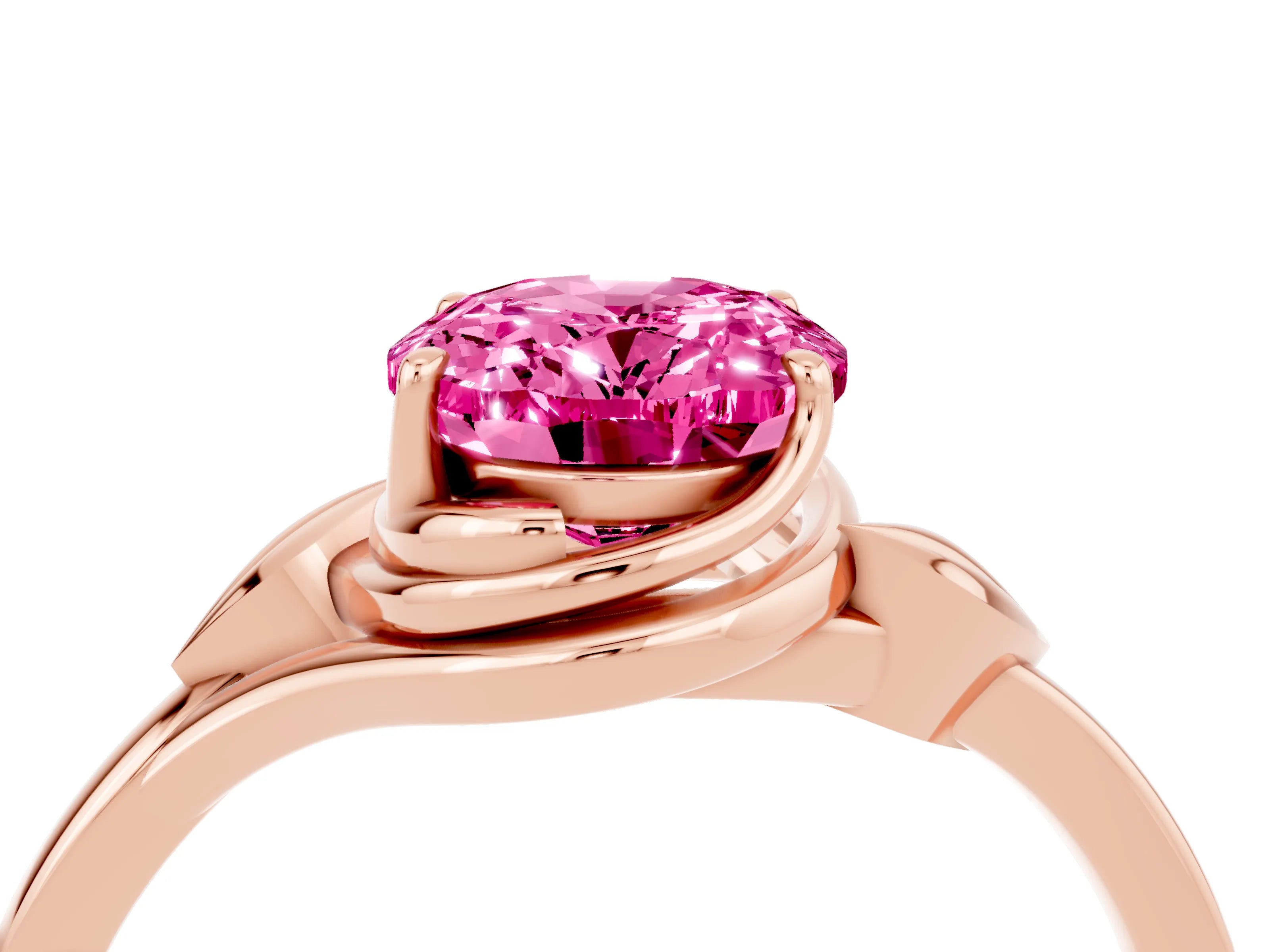 Rose gold Oval Cut Pink Sapphire Solitaire Ring with Twist Band and Four-Prong Setting_40