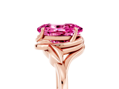 Rose gold Oval Cut Pink Sapphire Solitaire Ring with Twist Band and Four-Prong Setting_41