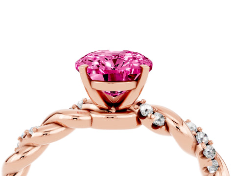 Rose gold Oval Cut Pink Sapphire Solitaire Ring with Twisted Band and Pavé Accents_4