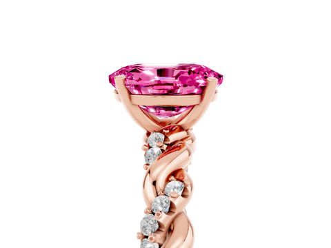 Rose gold Oval Cut Pink Sapphire Solitaire Ring with Twisted Band and Pavé Accents_5