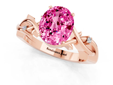 Rose gold Oval Cut Pink Sapphire Solitaire Ring with Twisted Band and Prong Setting_1