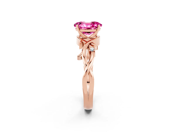 Rose gold Oval Cut Pink Sapphire Solitaire Ring with Twisted Band and Prong Setting
