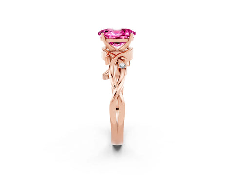 Rose gold Oval Cut Pink Sapphire Solitaire Ring with Twisted Band and Prong Setting_2