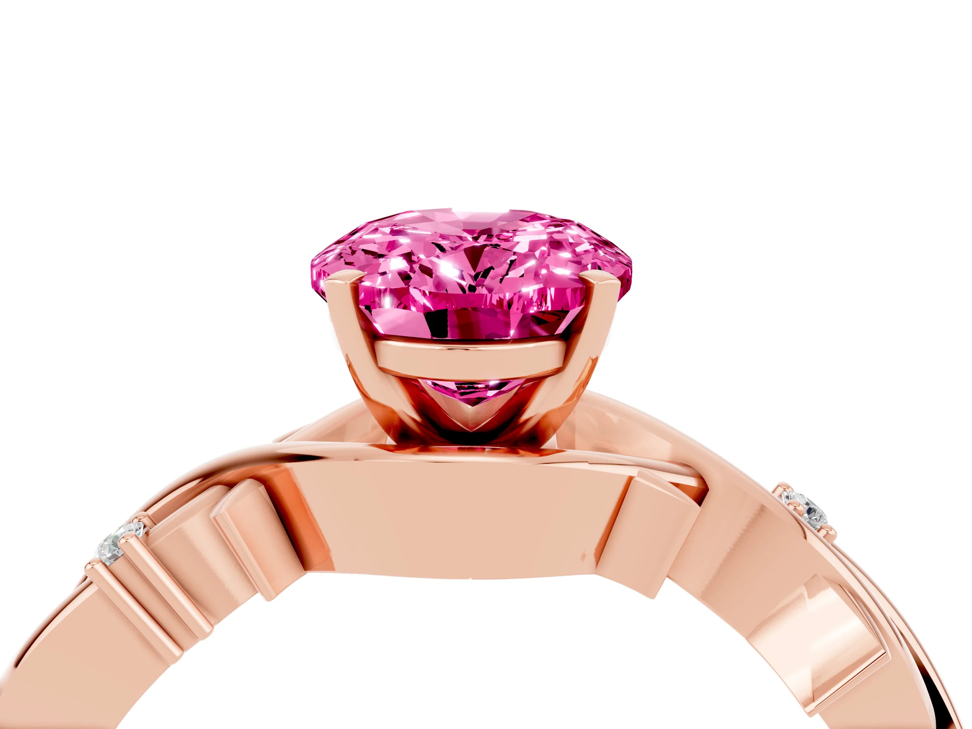Rose gold Oval Cut Pink Sapphire Solitaire Ring with Twisted Band and Prong Setting_4