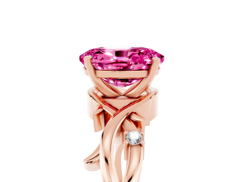 Rose gold Oval Cut Pink Sapphire Solitaire Ring with Twisted Band and Prong Setting_5