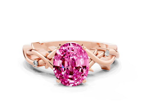 Rose gold Oval Cut Pink Sapphire Solitaire Ring with Twisted Band and Prong Setting