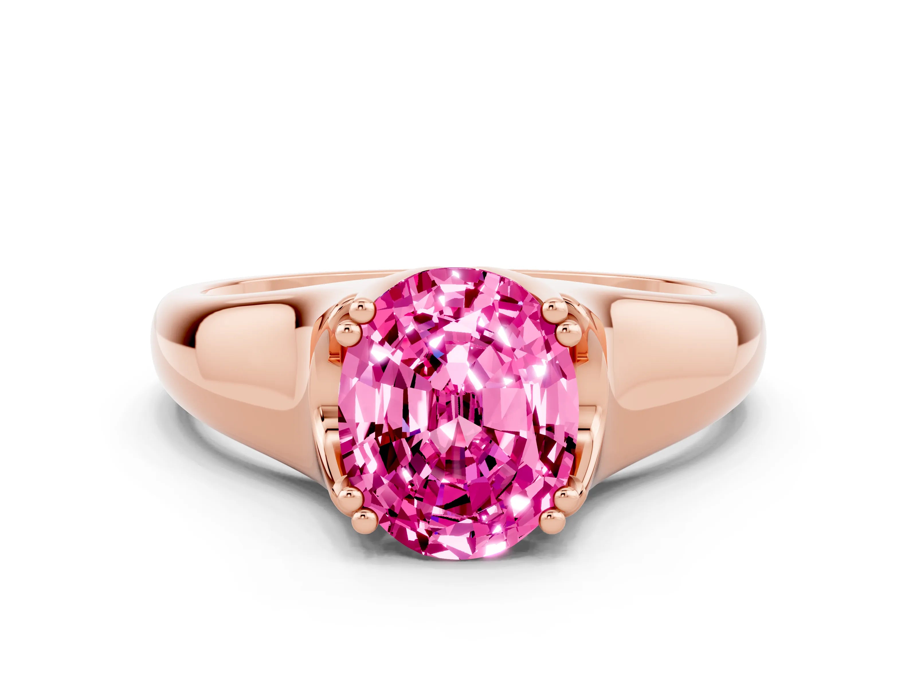Rose gold Oval Cut Pink Sapphire Solitaire Ring with Wide Band and Prong Setting_24
