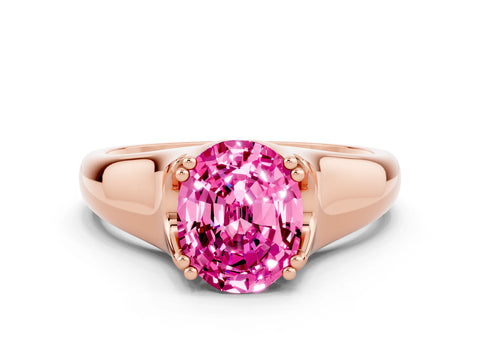Rose gold Oval Cut Pink Sapphire Solitaire Ring with Wide Band and Prong Setting_24