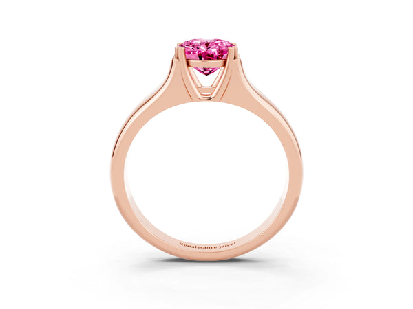 Rose gold Oval Cut Pink Sapphire Solitaire Ring with Wide Band and Prong Setting