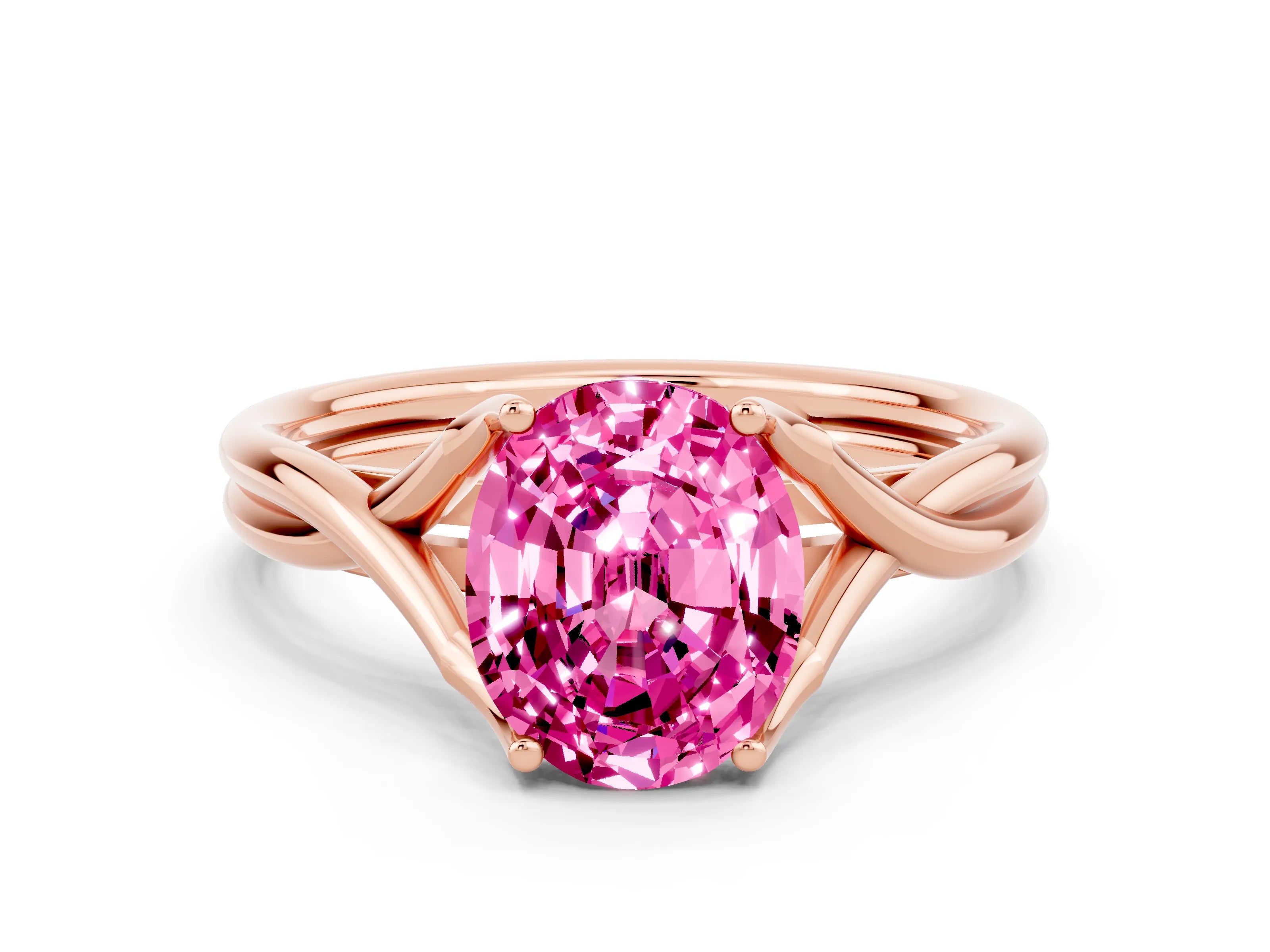 Rose gold Oval Cut Pink Sapphire Solitaire Twist Band Prong Setting Ring_78