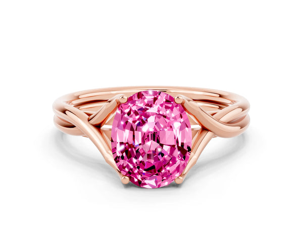 Rose gold Oval Cut Pink Sapphire Solitaire Twist Band Prong Setting Ring