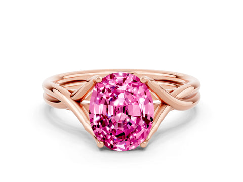 Rose gold Oval Cut Pink Sapphire Solitaire Twist Band Prong Setting Ring_78