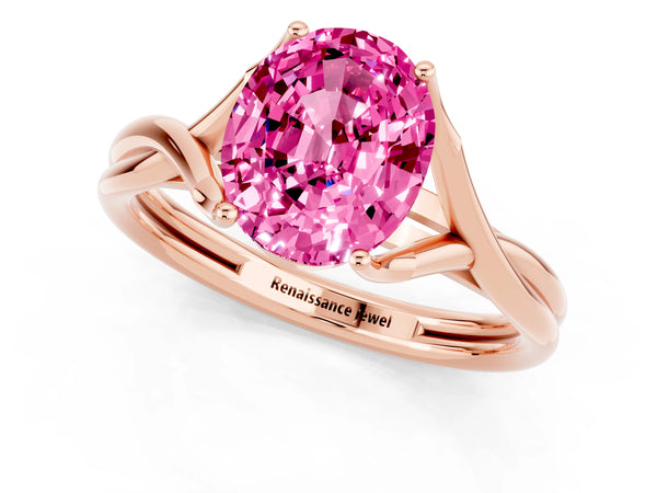 Rose gold Oval Cut Pink Sapphire Solitaire Twist Band Prong Setting Ring