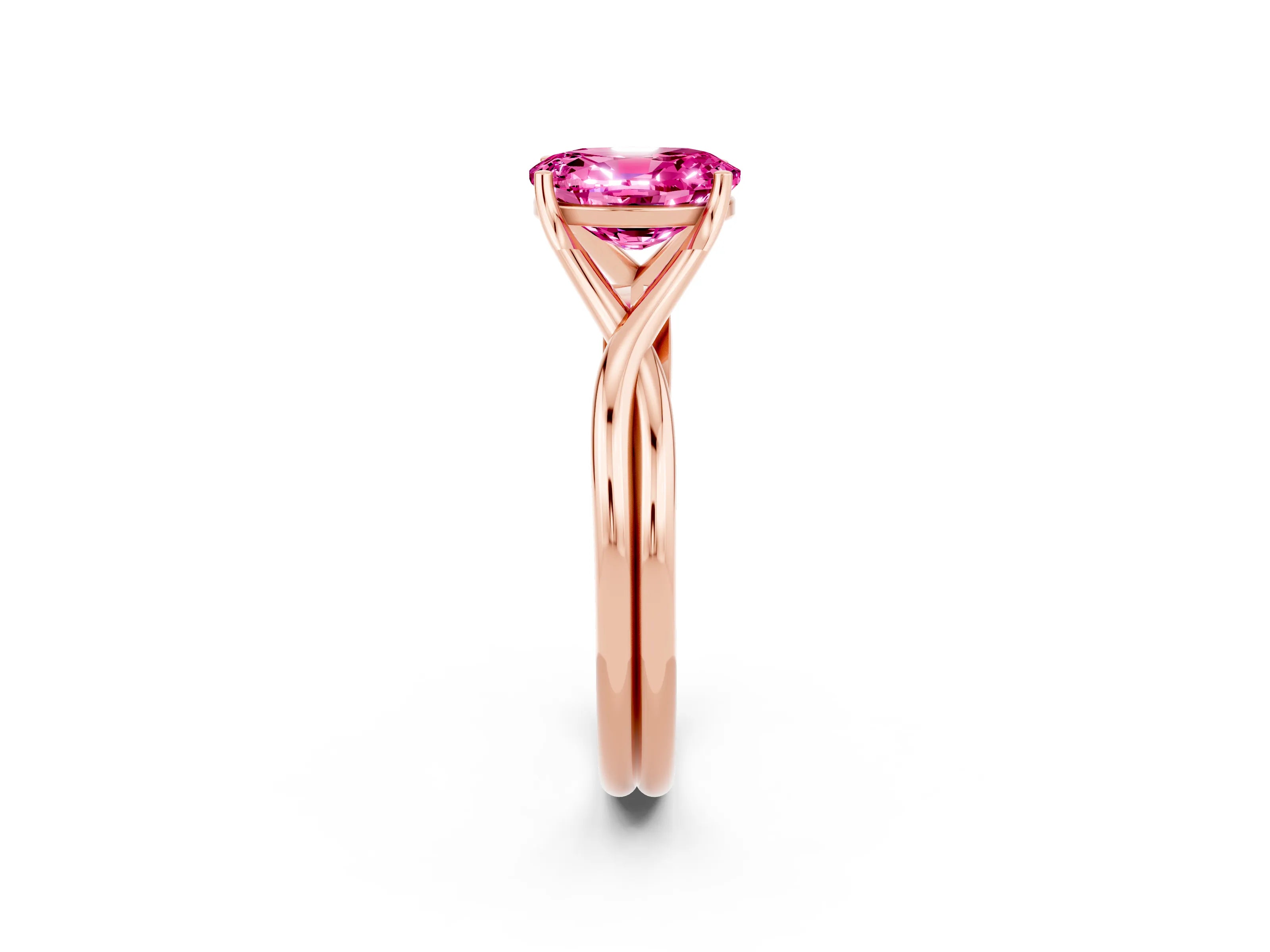 Rose gold Oval Cut Pink Sapphire Solitaire Twist Band Prong Setting Ring_80