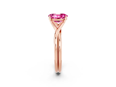 Rose gold Oval Cut Pink Sapphire Solitaire Twist Band Prong Setting Ring_80