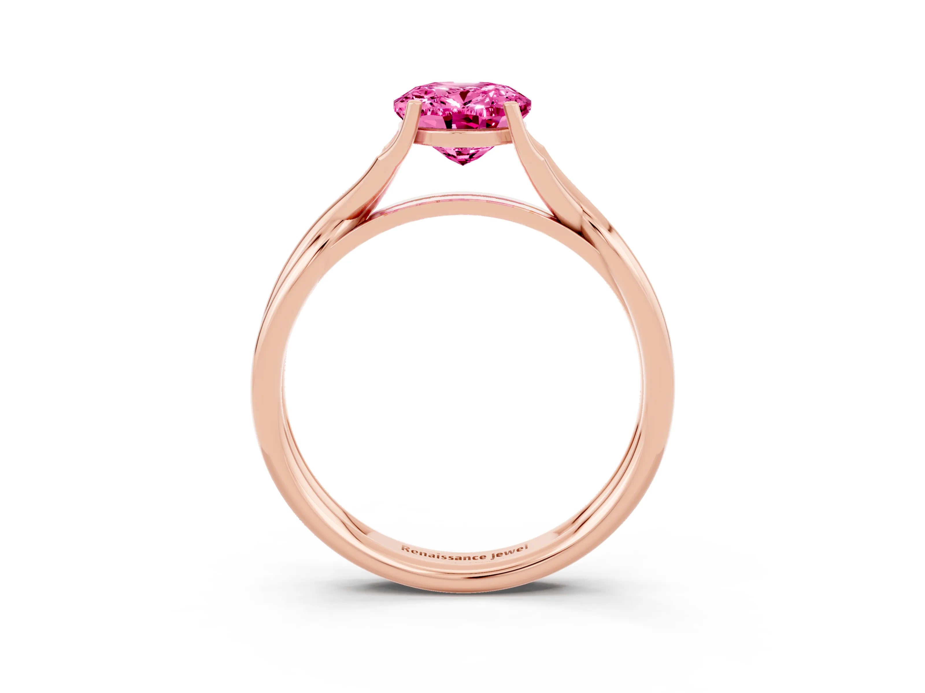 Rose gold Oval Cut Pink Sapphire Solitaire Twist Band Prong Setting Ring_81