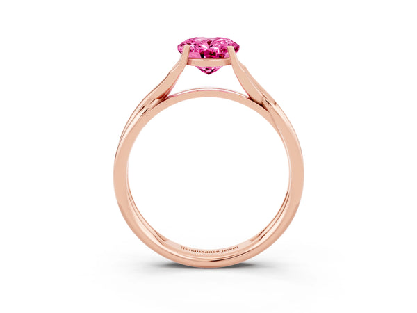 Rose gold Oval Cut Pink Sapphire Solitaire Twist Band Prong Setting Ring