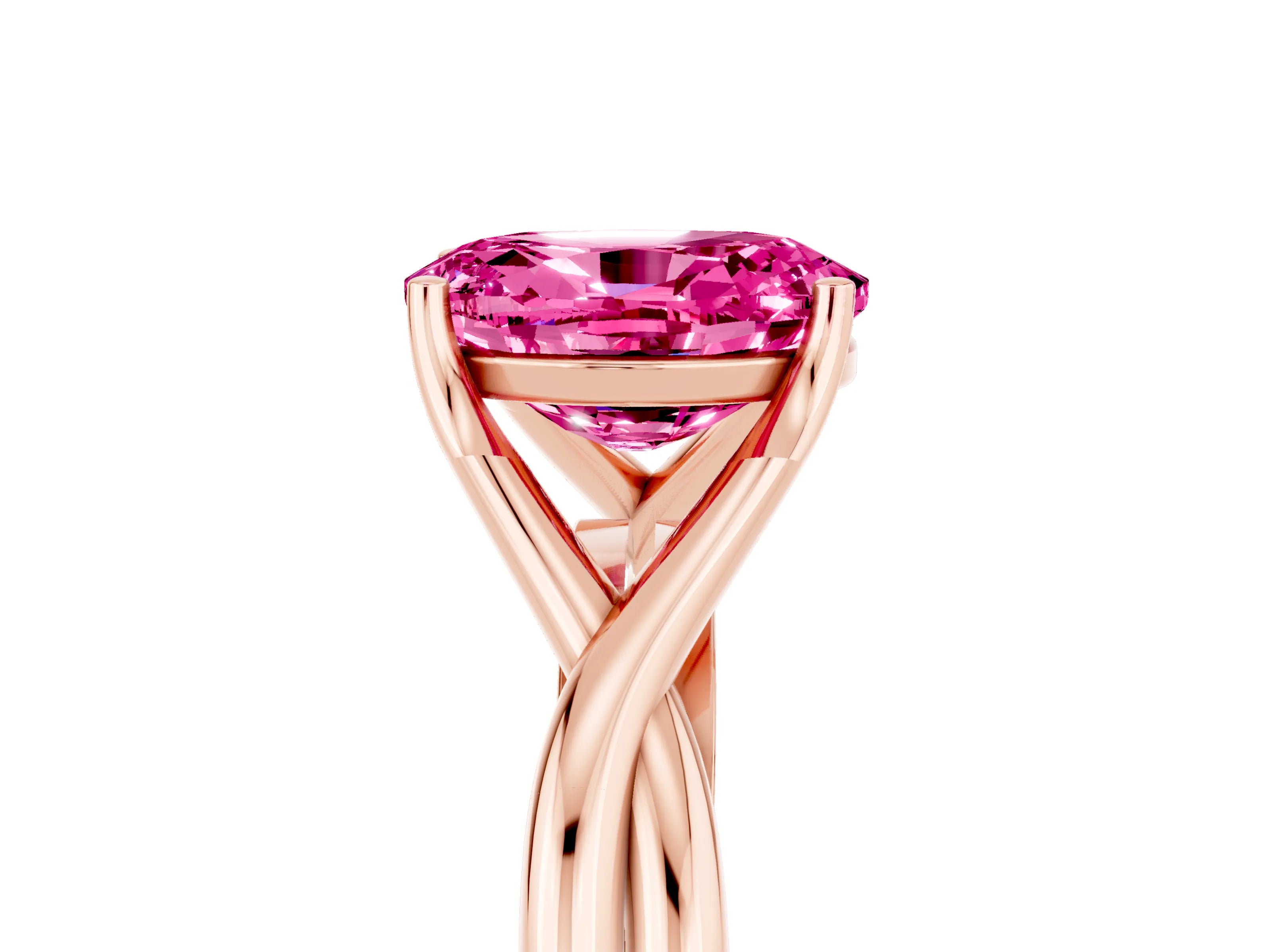 Rose gold Oval Cut Pink Sapphire Solitaire Twist Band Prong Setting Ring_83