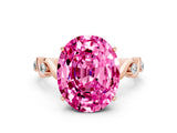 Rose gold Oval Cut Pink Sapphire Solitaire Twisted Band with Round  Accents and Prong Setting_12