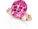 Rose gold Oval Cut Pink Sapphire Solitaire Twisted Band with Round  Accents and Prong Setting_13