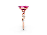 Rose gold Oval Cut Pink Sapphire Solitaire Twisted Band with Round  Accents and Prong Setting_14