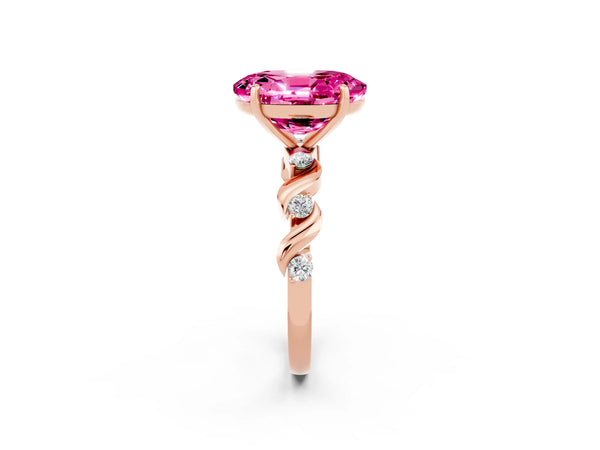 Rose gold Oval Cut Pink Sapphire Solitaire Twisted Band with Round  Accents and Prong Setting