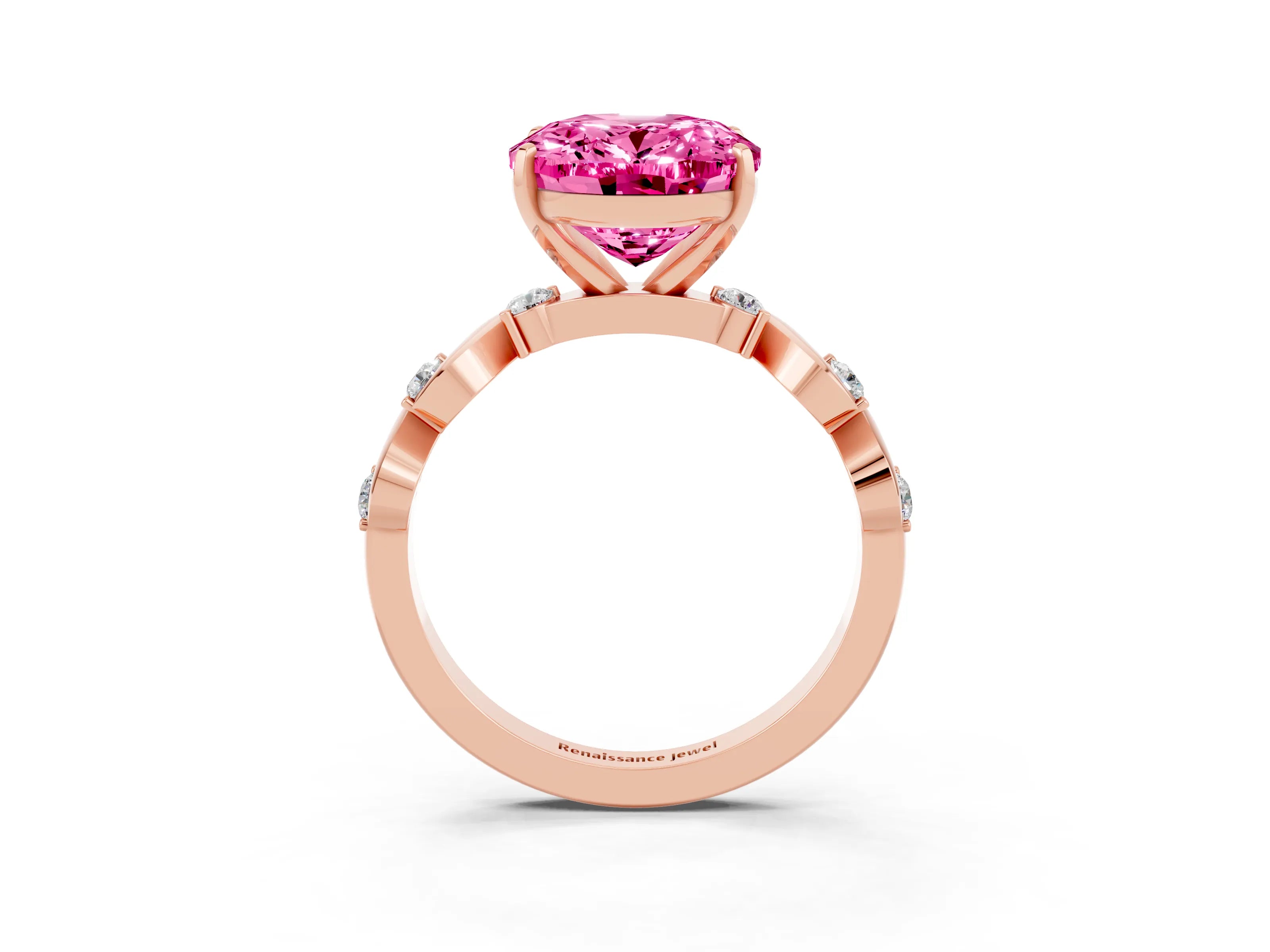 Rose gold Oval Cut Pink Sapphire Solitaire Twisted Band with Round  Accents and Prong Setting_15
