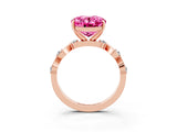 Rose gold Oval Cut Pink Sapphire Solitaire Twisted Band with Round  Accents and Prong Setting_15