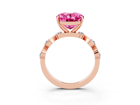 Rose gold Oval Cut Pink Sapphire Solitaire Twisted Band with Round  Accents and Prong Setting_15