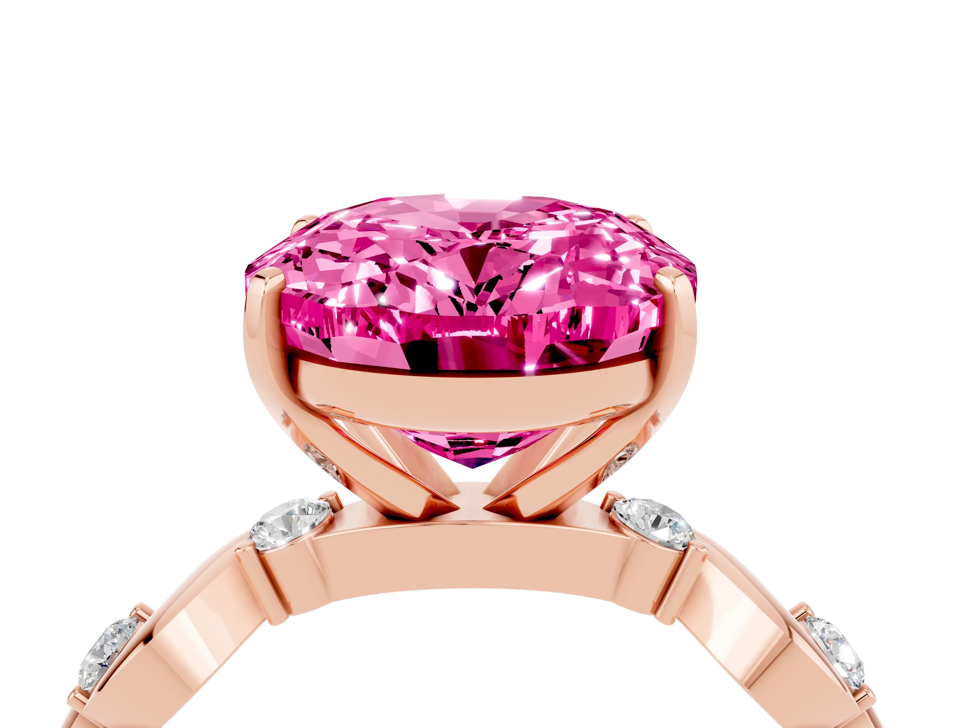 Rose gold Oval Cut Pink Sapphire Solitaire Twisted Band with Round  Accents and Prong Setting_16