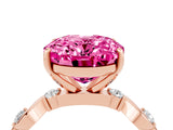 Rose gold Oval Cut Pink Sapphire Solitaire Twisted Band with Round  Accents and Prong Setting_16