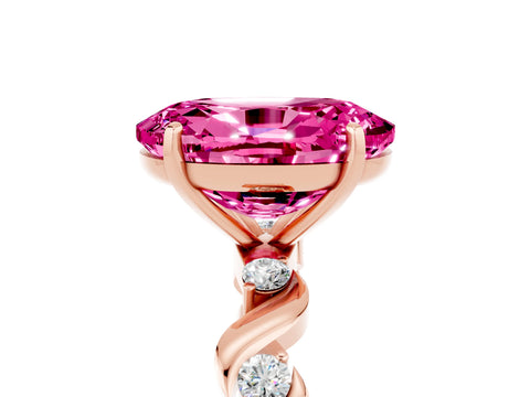 Rose gold Oval Cut Pink Sapphire Solitaire Twisted Band with Round  Accents and Prong Setting_17