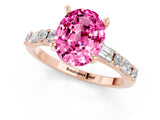 Rose gold Oval Cut Pink Sapphire Solitaire with Side Baguettes and Channel Set Band_25